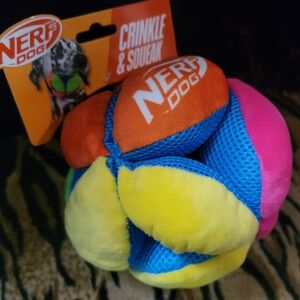 NERF Dog Crinkle & Squeak Multicolor Plush Ball Large Xlarge Ea. New!